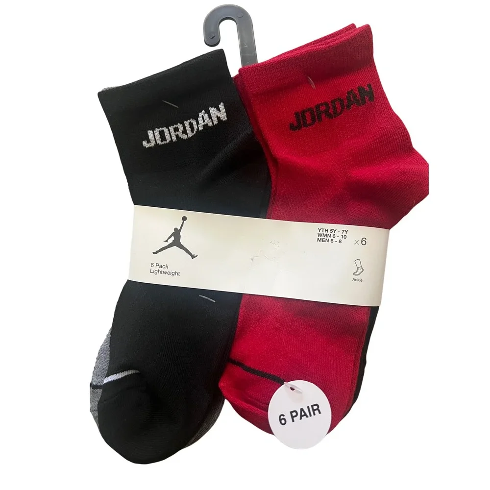 Nike Jordan Ankle Socks Kids Medium Red Black White New 6 Pack Lightweight